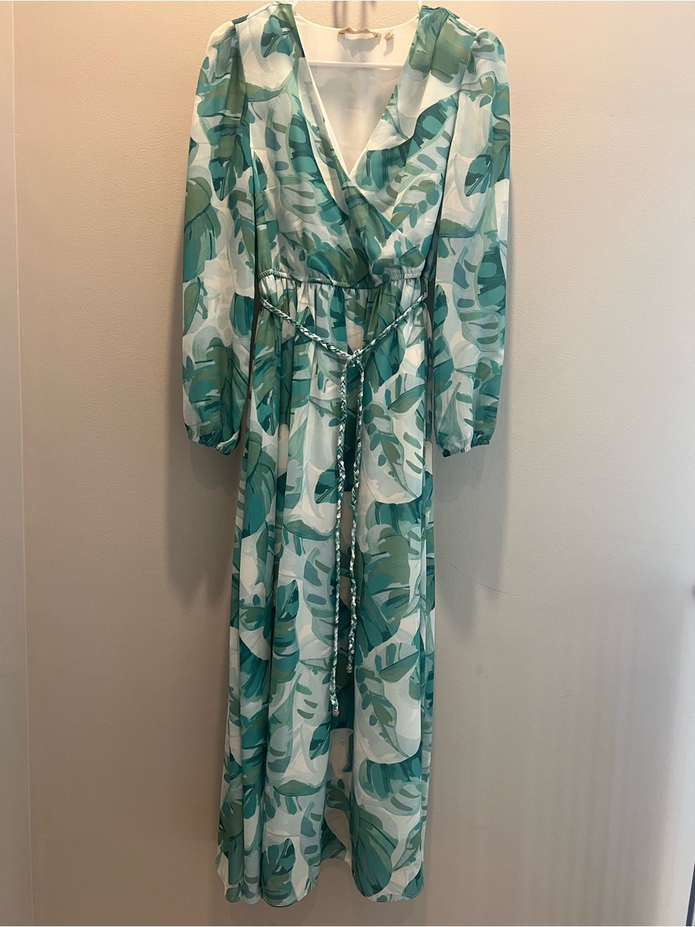 Soft Surroundings Mint and Teal Leaf-Print Maxi Dress